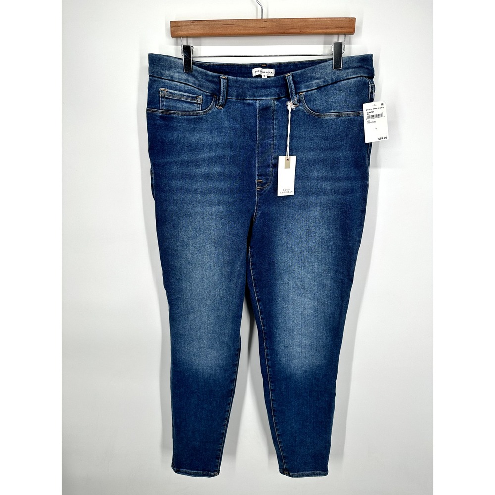 Good American Power Stretch Pull On Good Legs High Rise Blue Skinny Jeans SZ:5β